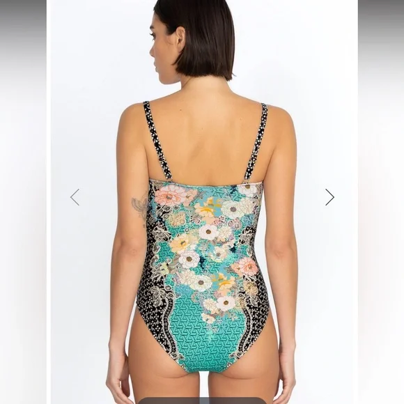 Johnny Was Mila Floral Ruched One-Piece Swimsuit sz XL adjustable straps - Picture 4 of 14